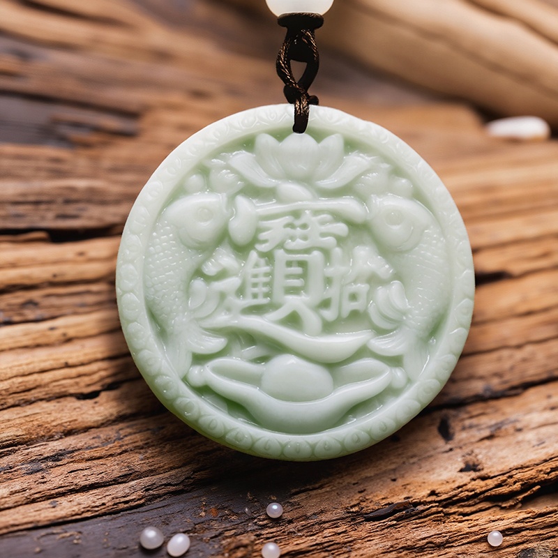 Vintage Fashion Designer - Green Real Jade Carp Fish Pendant