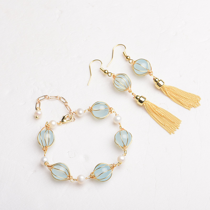 Vintage Fashion Designer - Blue Natural Jade Bead Earrings Fashion