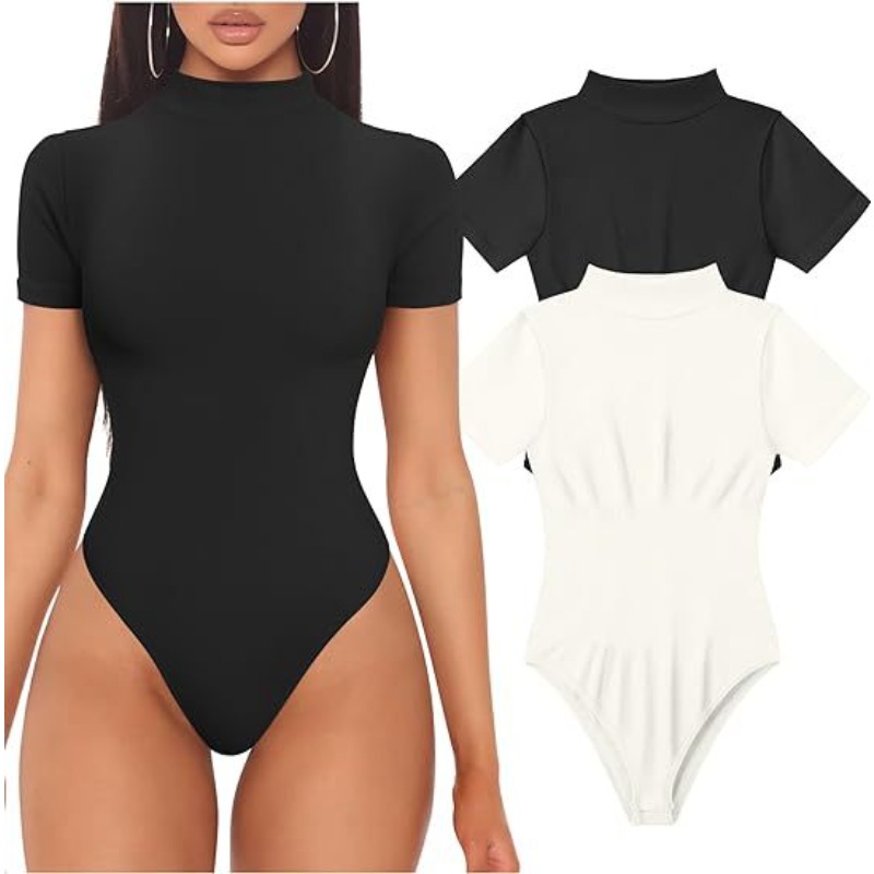 Vintage Fashion Ai - Short Sleeve Turtleneck Bodysuit Women Sexy