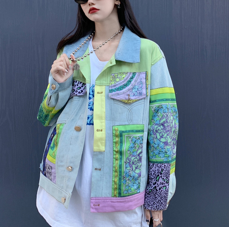 Print Spliced Denim Jackets Wo - огляд і ціна Patchwork Jean Jacket