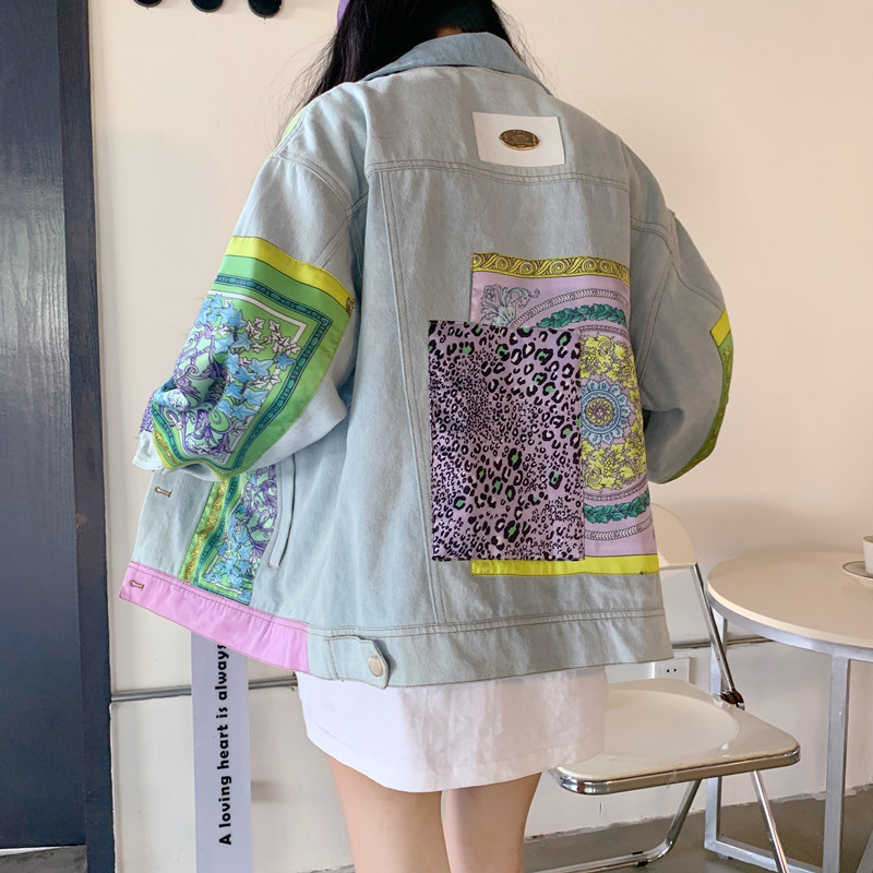 Print Spliced Denim Jackets Wo - огляд і ціна Patchwork Jean Jacket