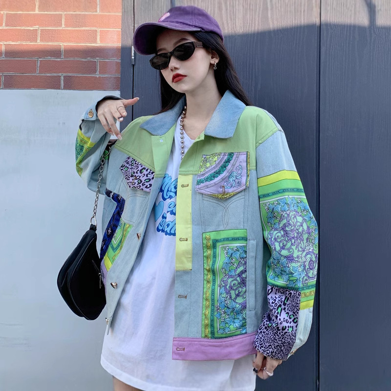 Print Spliced Denim Jackets Wo - огляд і ціна Patchwork Jean Jacket