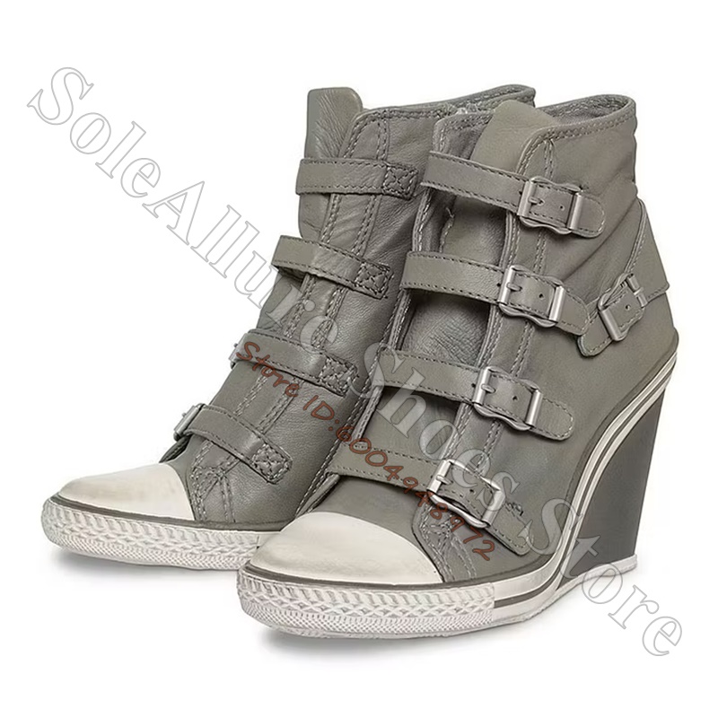 Grey Multi Buckle High Top Wed - огляд і ціна Vintage Fashion Heels