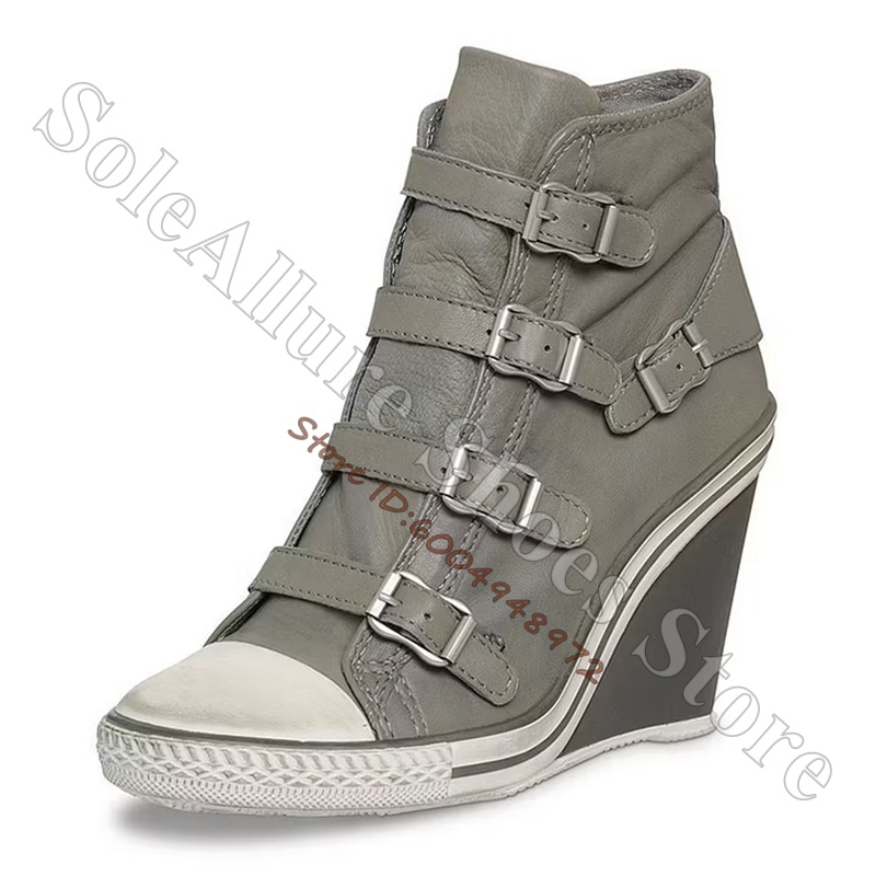 Grey Multi Buckle High Top Wed - огляд і ціна Vintage Fashion Heels